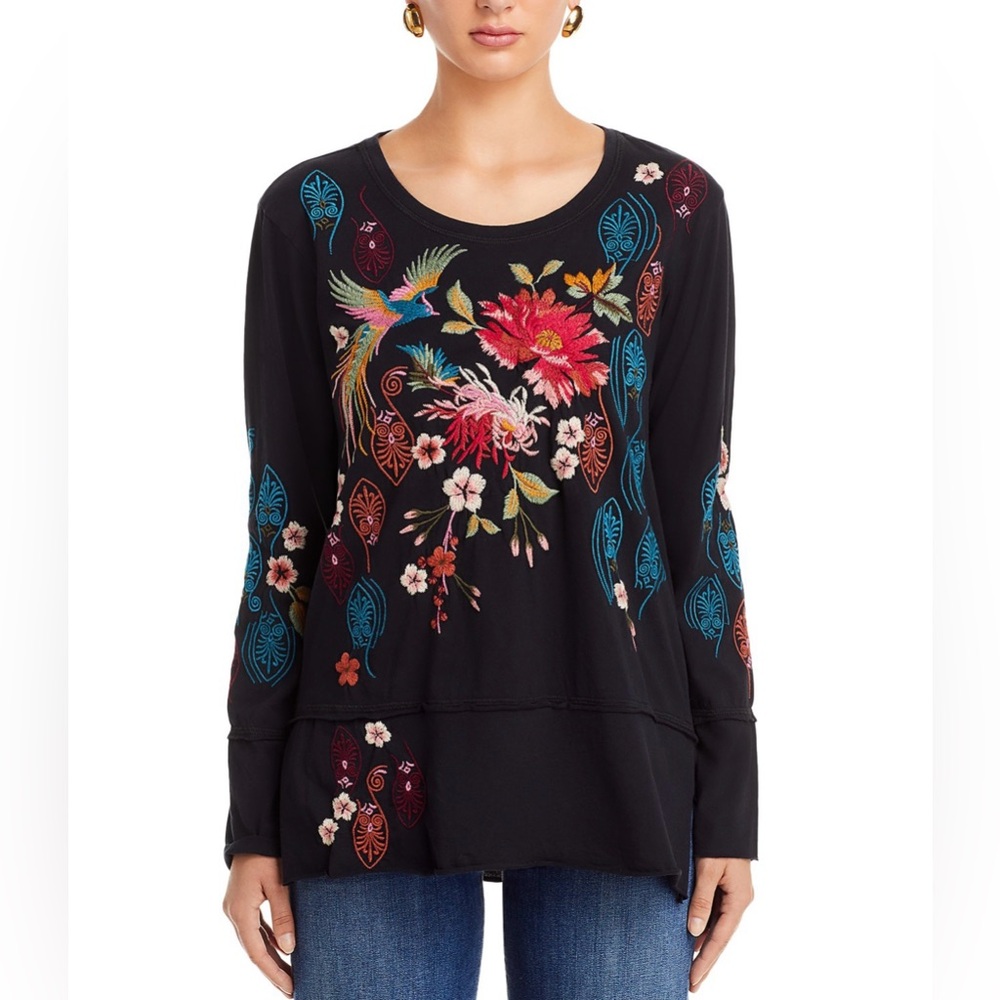 Johnny Was Ashira Cotton Raw Edge Top Blouse